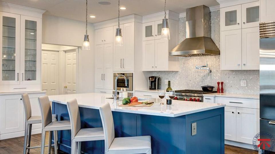 kitchen remodeling in Lee with Royal Blue and White Shaker